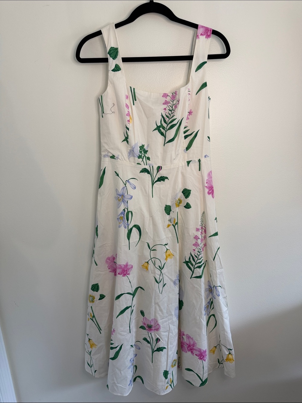 Ann Taylor NWT Floral Flare Midi Dress Square neck White Pink Green Size 0